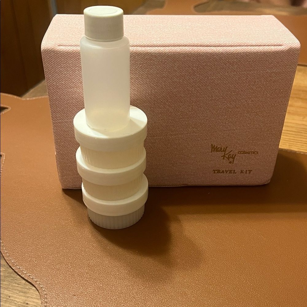 Vintage Mary Kay Pink Travel Kit with White Bottles